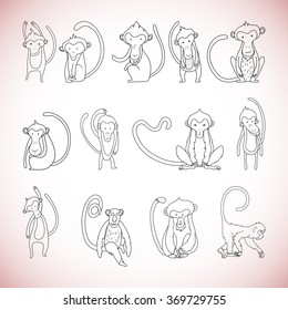 Outline figures of funny monkey . Vector figures icon set. funny monkey outline. linear vector illustration, Symbol of the New Year 2016, Year of the monkey