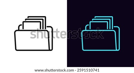 Outline file archive icon, with editable stroke. Digital folder with documents, data storage organize. File management, digital data catalog, document copy repository, database archive. Vector icon