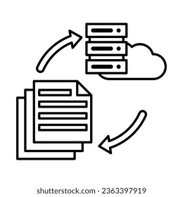 transferencia de archivos de esquema Gran icono de datos en fondo blanco, diseño de iconos para aplicaciones, presentación, banner, signo, símbolo, logotipo. Concepto de icono de inteligencia artificial. ilustración vectorial.