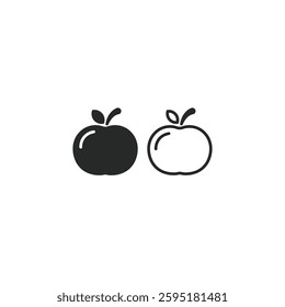 Outline and filled apple icon, isolated on white background