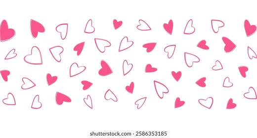 Outline and filled freehand hearts Pattern stripe monochrome pink. St Valentine Day Background idea