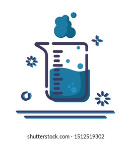 Outline filled icon - laboratory flasks or measuring cup, beaker with liquid for diagnosis, analysis, scientific experiment. Chemical lab and equipment. Isolated vector colored object or line sign