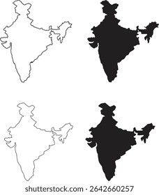 Outline and Filled Map of India Vector Design Concept	