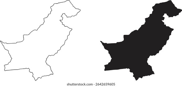 Outline and Filled Map of Pakistan Vector Design Concept	