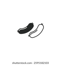 Outline and Filled sausage icon, isolated on white background