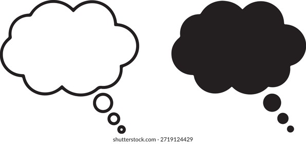 Outline and filled thought bubbles with smaller circles speech bubble black