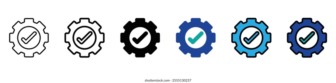 Outline Filled Vector Sign  - gear - check mark vector icon . operational process checked . update . isolated transparent .
