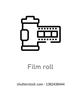 outline film roll vector icon. isolated black simple line element illustration from electronic stuff fill concept. editable vector stroke film roll icon on white background