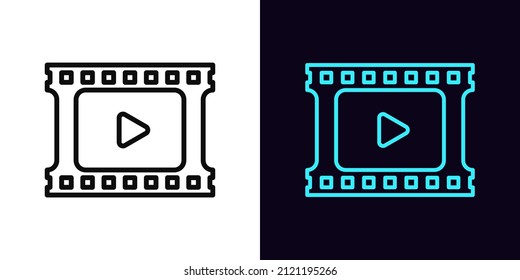 Outline film strip icon, with editable stroke. Movie strip sign, cinema frame pictogram. Cinema tape, video frame, cinematography, video clip and recording. Vector icon, symbol for UI and Animation