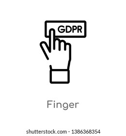 outline finger vector icon. isolated black simple line element illustration from gdpr concept. editable vector stroke finger icon on white background