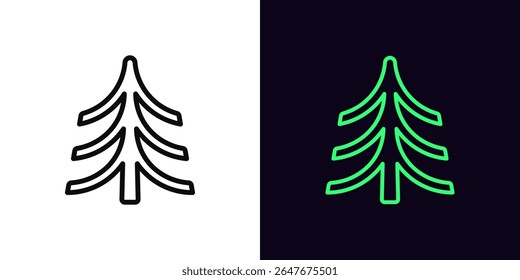Outline fir tree icon, with editable stroke. Pine tree icon, coniferous forest. Christmas tree, evergreen wood, pine woodland, spruce forest, winter decoration. Vector icon