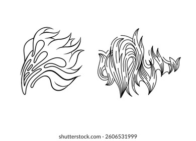 Outline Fire Bundle. Vector sketch by hand. Image for any size ideal for advertising and posters, personal project or t-shirts, mugs, books, logos, etc.