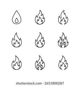 Outline of fire flame icons - minimal heat and ignition symbol