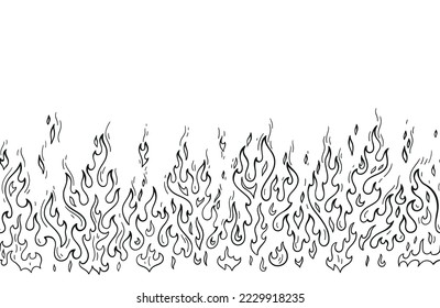 Outline Fire Flames Seamless Border. Black Banner Frame. Vector illustration