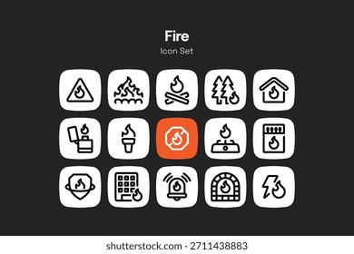 Conjunto de diseño de icono de fuego de esquema