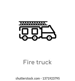 outline fire truck vector icon. isolated black simple line element illustration from city elements concept. editable vector stroke fire truck icon on white background