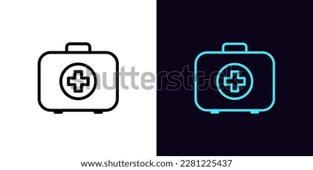 Outline first aid icon, with editable stroke. First aid kit, medical box pictogram. Emergency assistance and rescue life, medical bag with drug and medicaments, home aid kit, health care. Vector icon