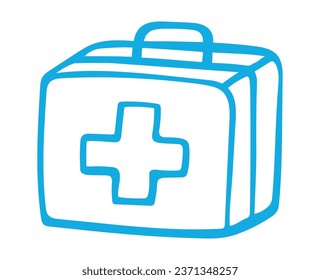 Outline first aid kit icon Isolated on white background. Medicine tools box. Medication help suitcase sign. Vector Illustration.