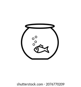 Outline fish in aquarium flat icon isolated on white background