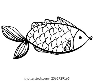 Outline fish in doodle style, coloring page vector illustration or design for creativity