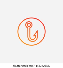 Outline fish hook icon illustration,vector fishing sign symbol