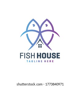 outline fish and house logo design