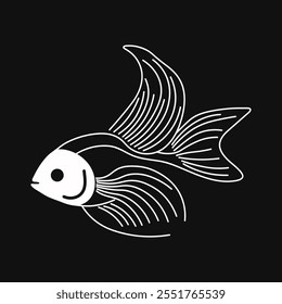 Outline fish icon. Fish silhouette in line art style. Fishing shops logo design. Black and white vector illustration.