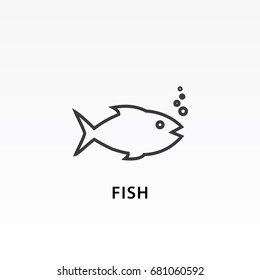 Outline fish icon vector illustration on light gray background.