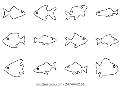 Outline fish illustration design set