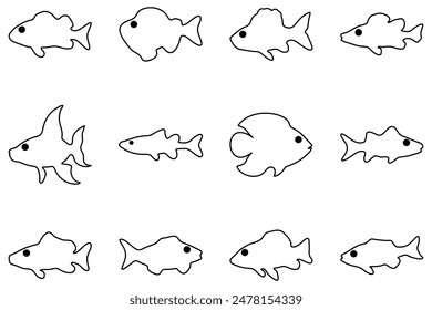 Outline fish illustration design set