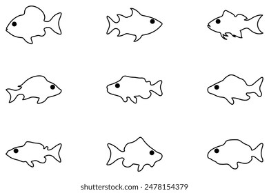 Outline fish illustration design set