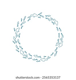 outline fish school silhouette. Marine creature pattern in the ocean. Underwater doodle style, flat design, ideal for summer themes and aquatic life projects.