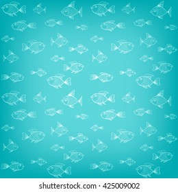 Outline fishes in the sea - vector pattern
