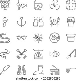 Outline Fishing elements icon collection set