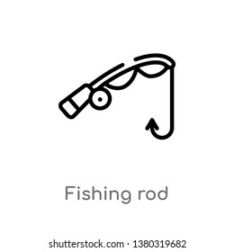 outline fishing rod vector icon. isolated black simple line element illustration from camping concept. editable vector stroke fishing rod icon on white background