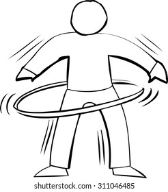 Outline of fit blue person using a yellow hula hoop