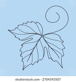 Contorno de folha de uva de cinco lobos com curling vine luz azul desenho