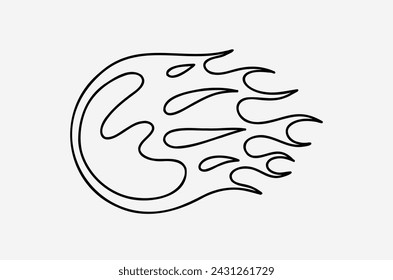 Outline flame doodle vector image, neon signboard.