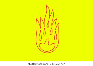 Outline flame doodle vector image, neon signboard.