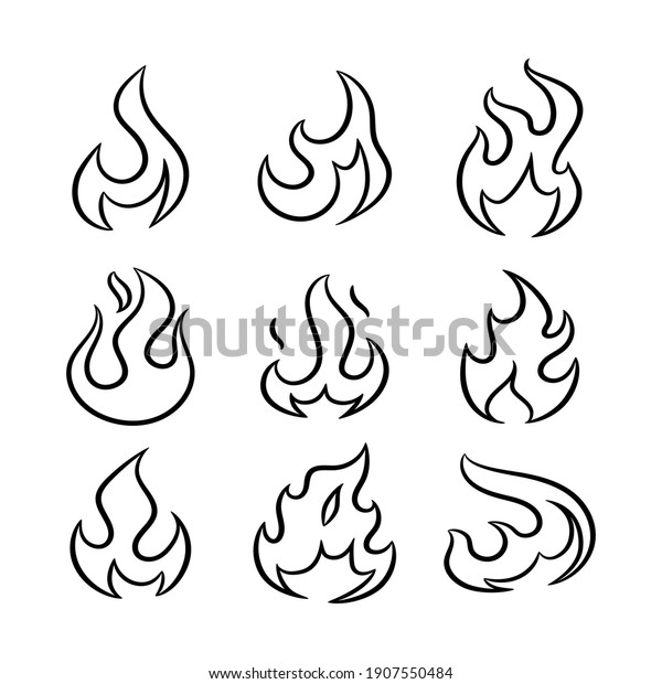 Outline Flame Icons Set Cartoon Fire Stock Vector (Royalty Free) 1907550484