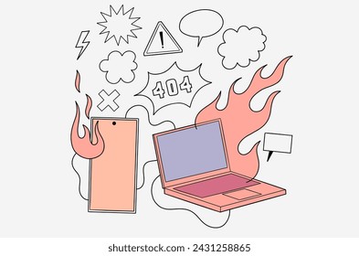 outline flame laptop doodle vector image