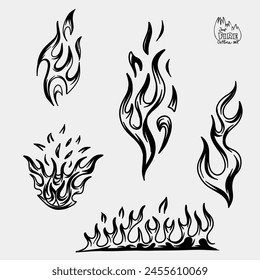 Outline Flame Set Hand Drawn Vector Image