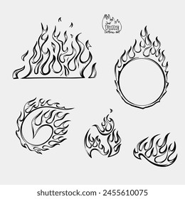 Outline Flame Set Hand Drawn Vector Image