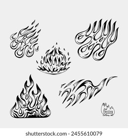 Outline Flame Set Hand Drawn Vector Image