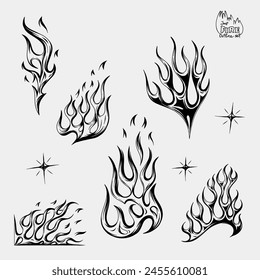 Outline Flame Set Hand Drawn Vector Image