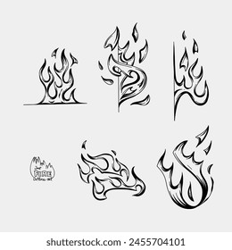 Outline Flame Set Hand Drawn Vector Image