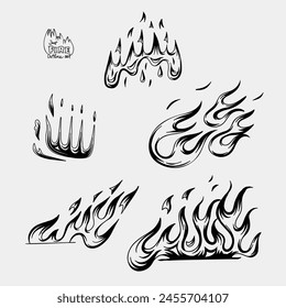 Outline Flame Set Hand Drawn Vector Image