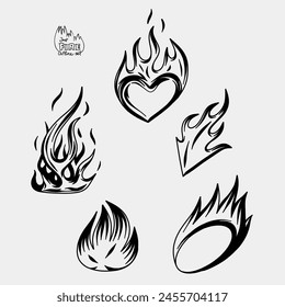 Outline Flame Set Hand Drawn Vector Image