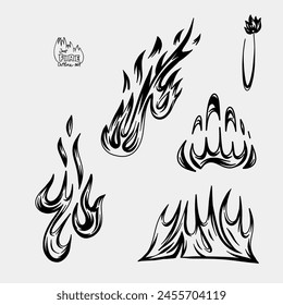 Outline Flame Set Hand Drawn Vector Image