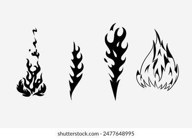 Outline Flame Set Hand Drawn Vector Image